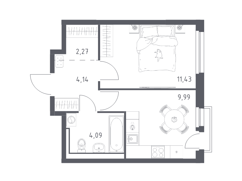 1-комнатная квартира, 31.92 м² в ЖК "Невская Долина" - планировка, фото №1
