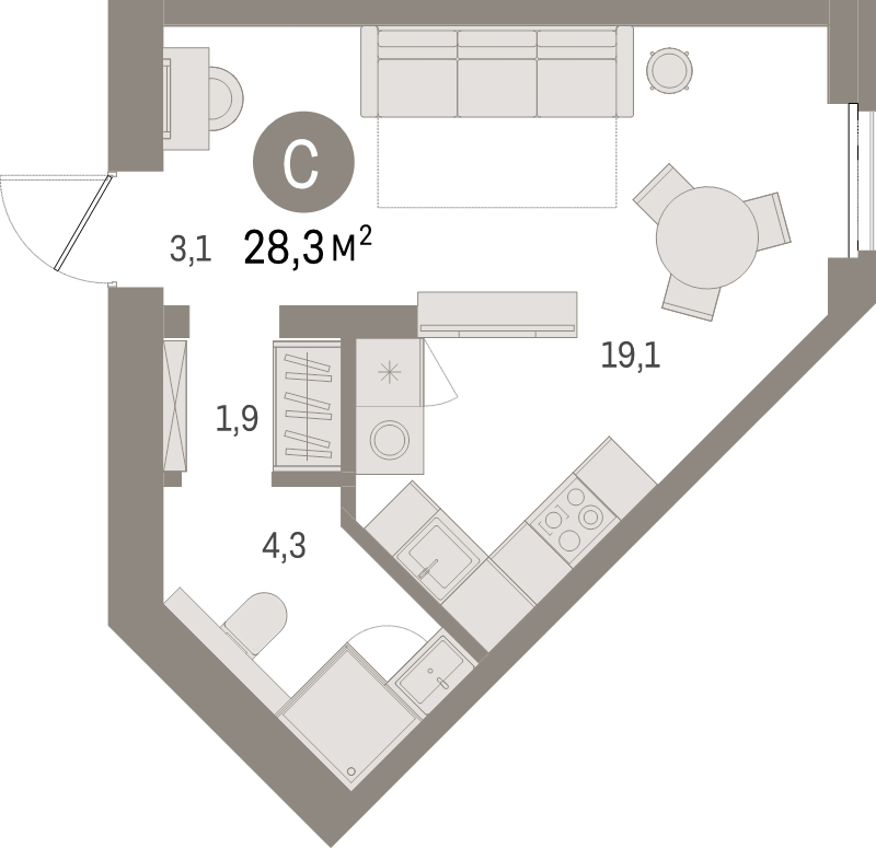 Квартира-студия, 28.3 м² в ЖК "Северный ветер" - планировка, фото №1