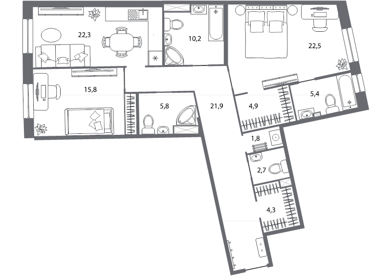 3-комнатная (Евро) квартира, 117.6 м² в ЖК "Северная корона" - планировка, фото №1