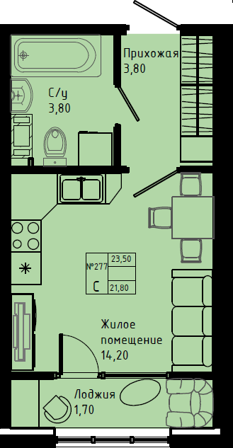 Квартира-студия, 23.5 м² в ЖК "Pixel" - планировка, фото №1