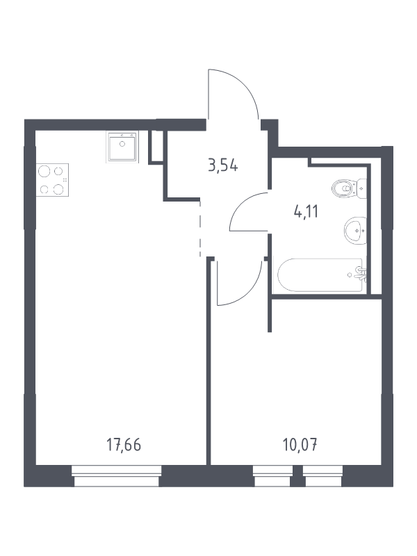 2-комнатная (Евро) квартира, 35.38 м² - планировка, фото №1