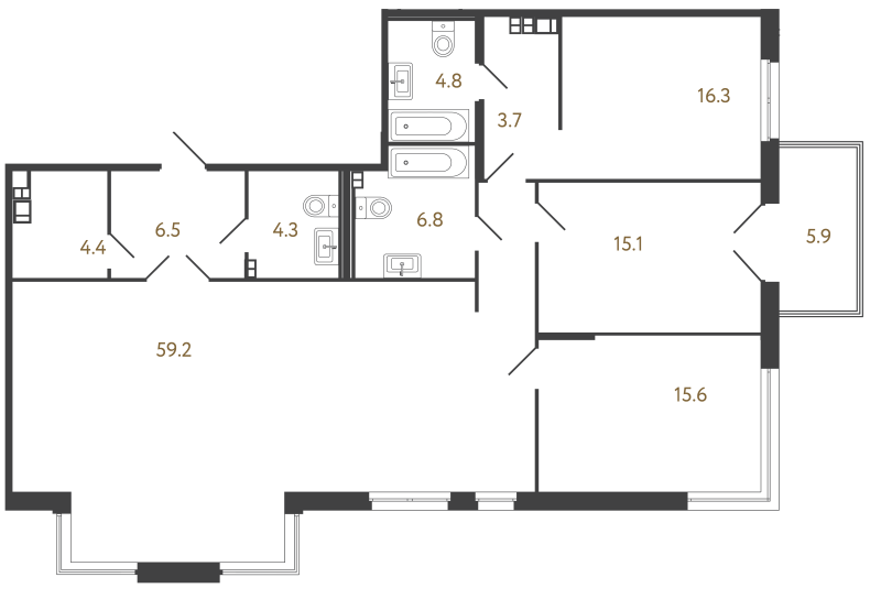 4-комнатная (Евро) квартира, 136.7 м² в ЖК "Репин" - планировка, фото №1