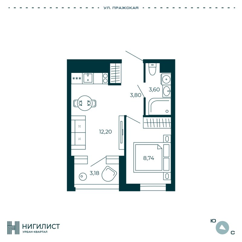 1-комнатная квартира, 29.93 м² в ЖК "Нигилист" - планировка, фото №1