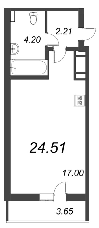 Квартира-студия, 24.51 м² в ЖК "AEROCITY Family" - планировка, фото №1