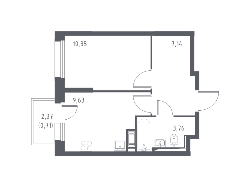 1-комнатная квартира, 31.59 м² - планировка, фото №1