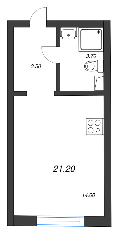 Квартира-студия, 21.2 м² в ЖК "Ручьи" - планировка, фото №1