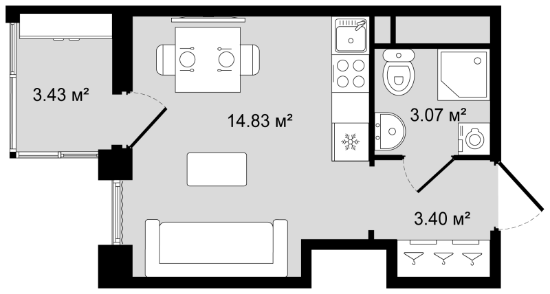 Квартира-студия, 23.02 м² в ЖК "Новгородская 8" - планировка, фото №1