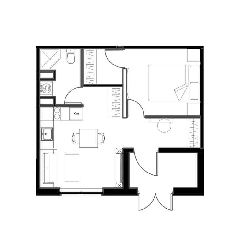 1-комнатная квартира, 40.2 м² в ЖК "Мариоки" - планировка, фото №1