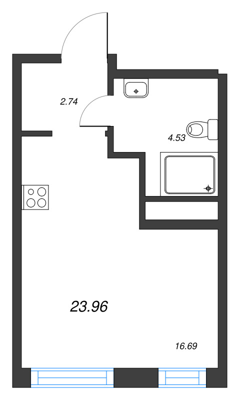 Квартира-студия, 23.96 м² в ЖК "ID Murino III" - планировка, фото №1