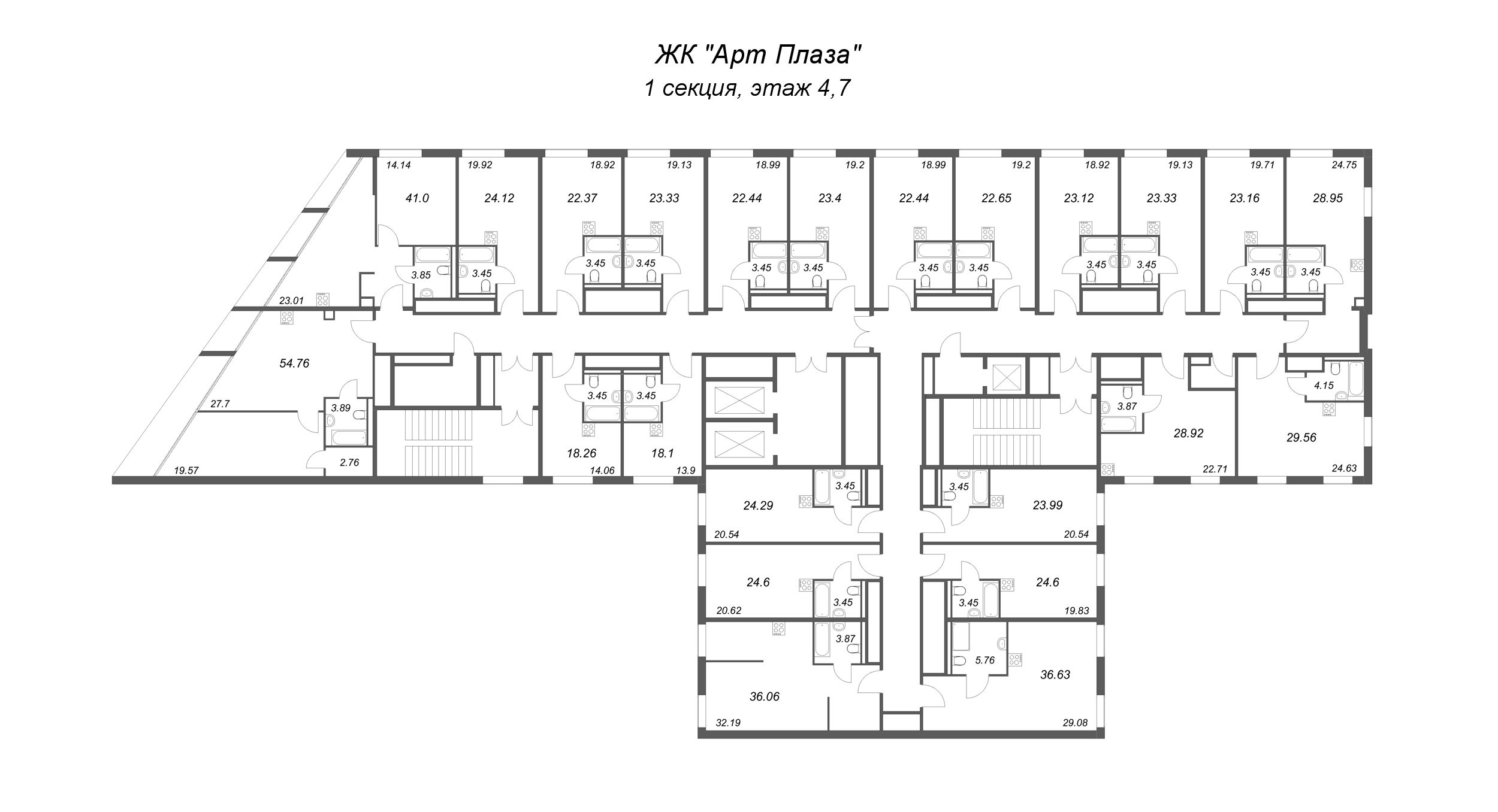 Квартира-студия, 18.26 м² в ЖК "Арт Плаза" - планировка этажа