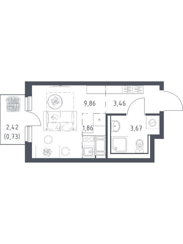 Квартира-студия, 19.58 м² в ЖК "Новое Колпино" - планировка, фото №1