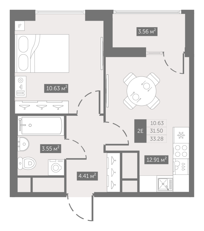 1-комнатная квартира, 33.28 м² в ЖК "UP-квартал Новый Московский" - планировка, фото №1