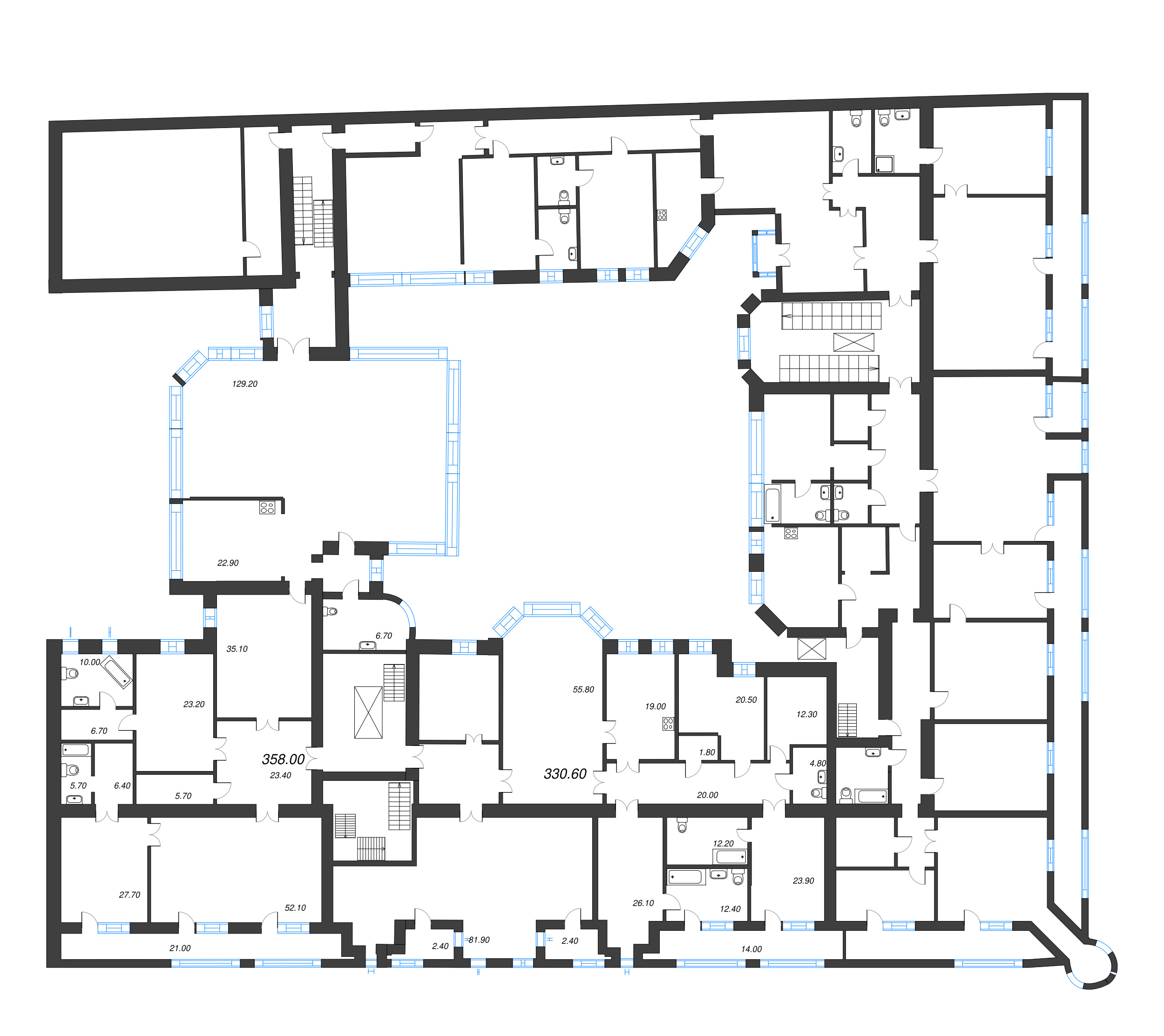 5-комнатная (Евро) квартира, 365.09 м² в ЖК "Три Грации" - планировка этажа