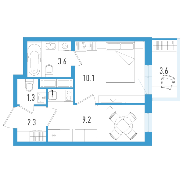 1-комнатная квартира, 27.6 м² в ЖК "Аэросити" - планировка, фото №1