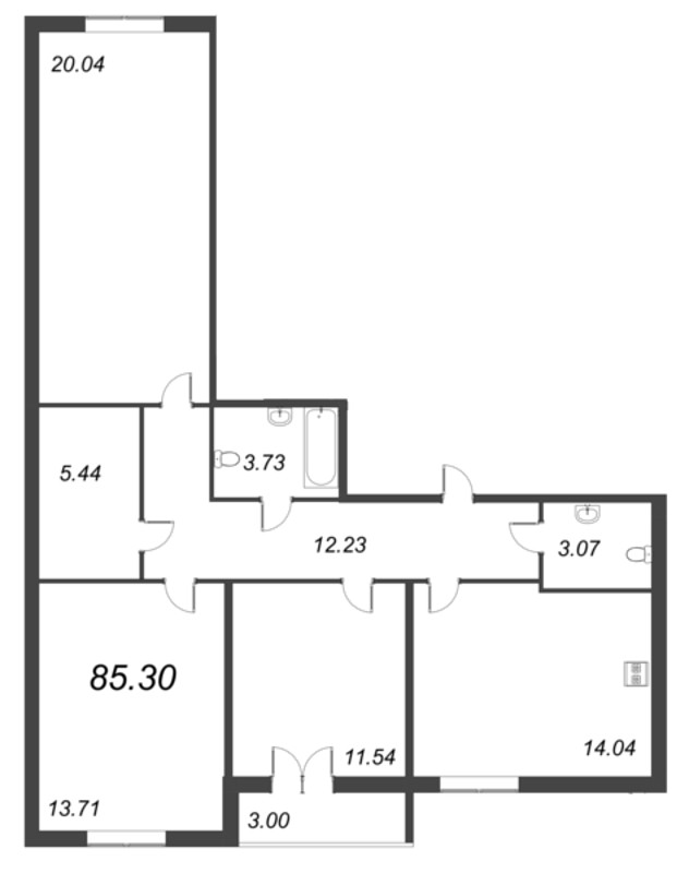 3-комнатная квартира, 85.3 м² - планировка, фото №1