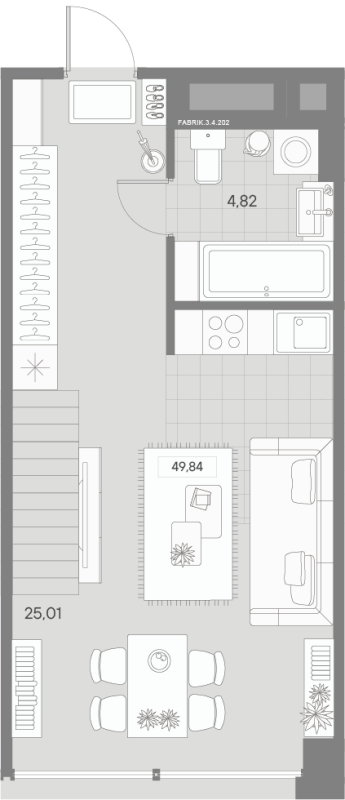 2-комнатная (Евро) квартира, 49.84 м² - планировка, фото №1