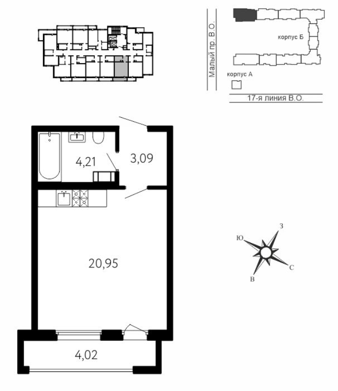 Квартира-студия, 29.46 м² в ЖК "17-я линия" - планировка, фото №1