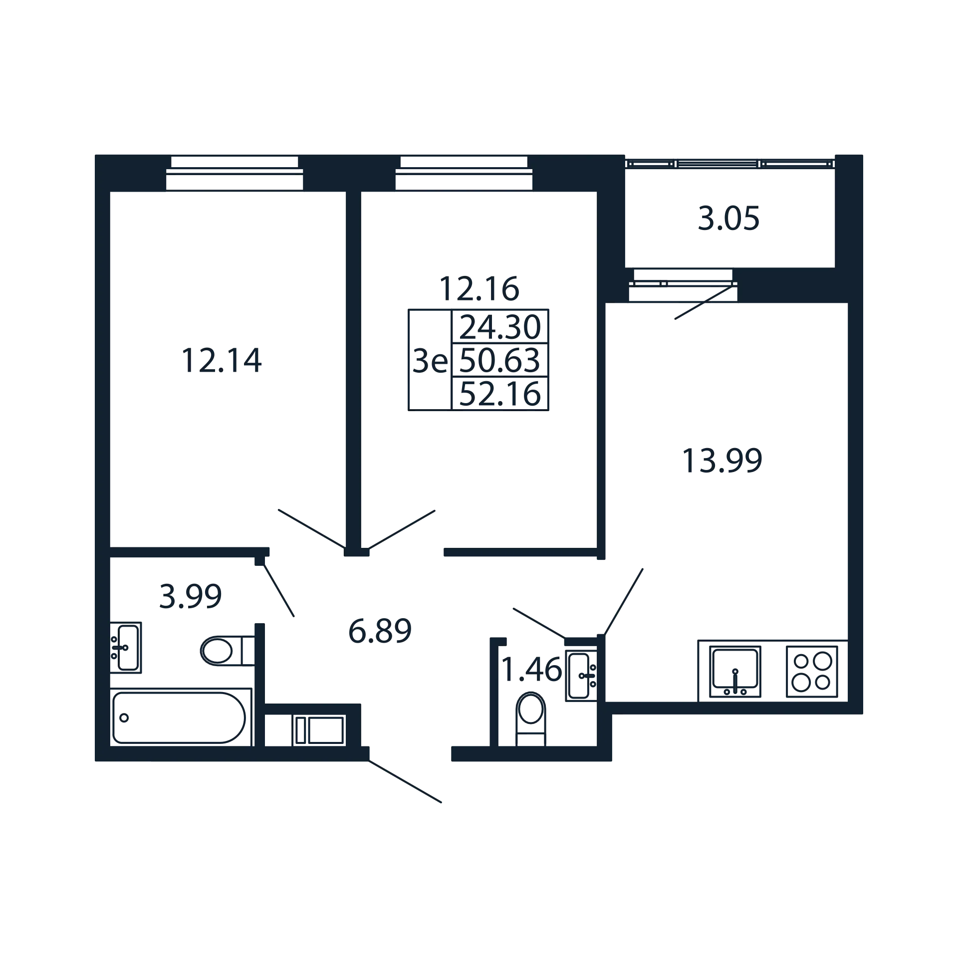 2-комнатная квартира, 50.63 м² в ЖК "Полис Новоселье" - планировка, фото №1