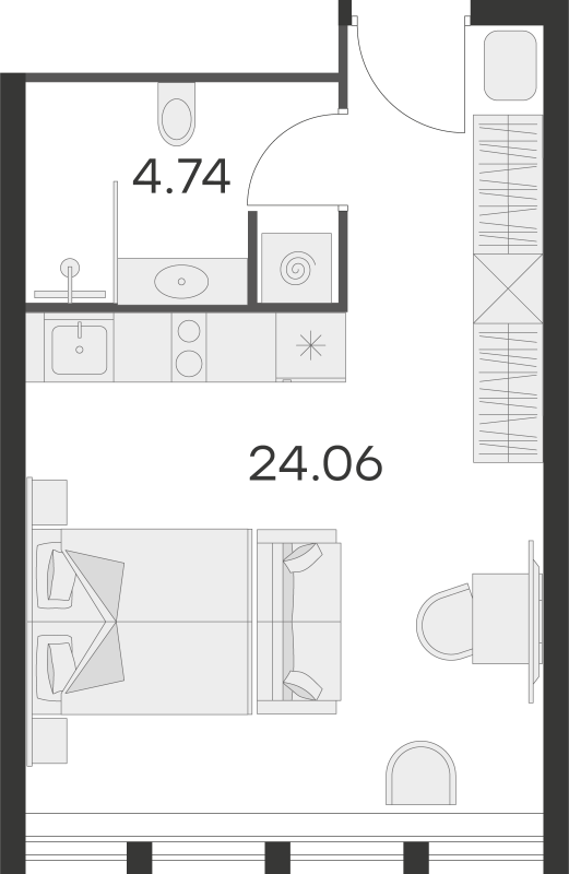 Квартира-студия, 28.8 м² - планировка, фото №1