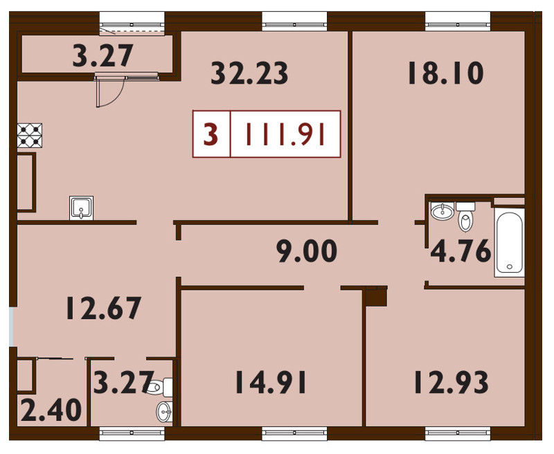 4-комнатная (Евро) квартира, 112.2 м² - планировка, фото №1