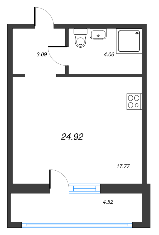 Квартира-студия, 24.92 м² - планировка, фото №1