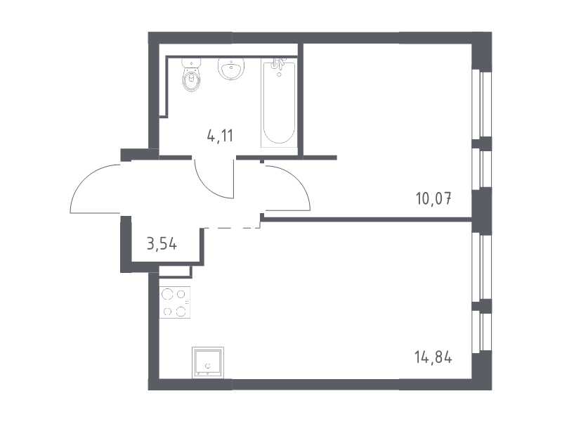 1-комнатная квартира, 32.56 м² - планировка, фото №1