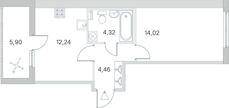 1-комнатная квартира, 35.04 м² в ЖК "Любоград" - планировка, фото №1