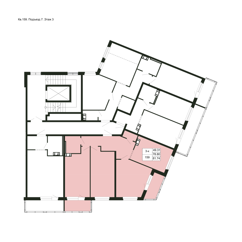 3-комнатная квартира, 78.8 м² - планировка, фото №1