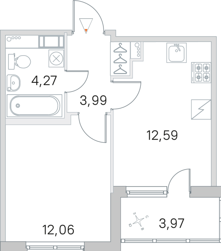 1-комнатная квартира, 32.91 м² в ЖК "ЮгТаун" - планировка, фото №1