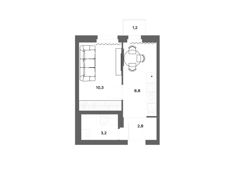 1-комнатная квартира, 25.5 м² в ЖК "ЭКО Квартал NEGA" - планировка, фото №1