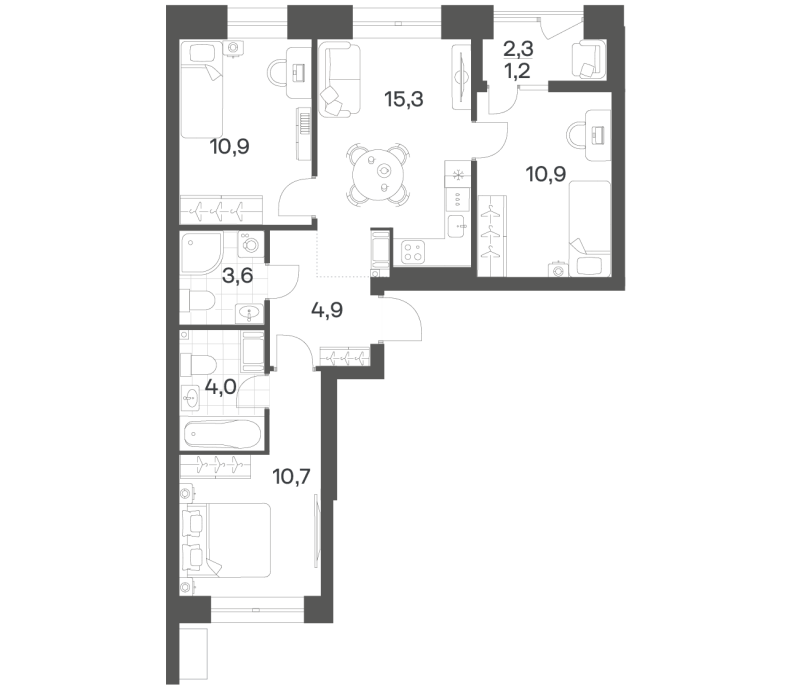 4-комнатная (Евро) квартира, 61.42 м² в ЖК "Новый Питер" - планировка, фото №1