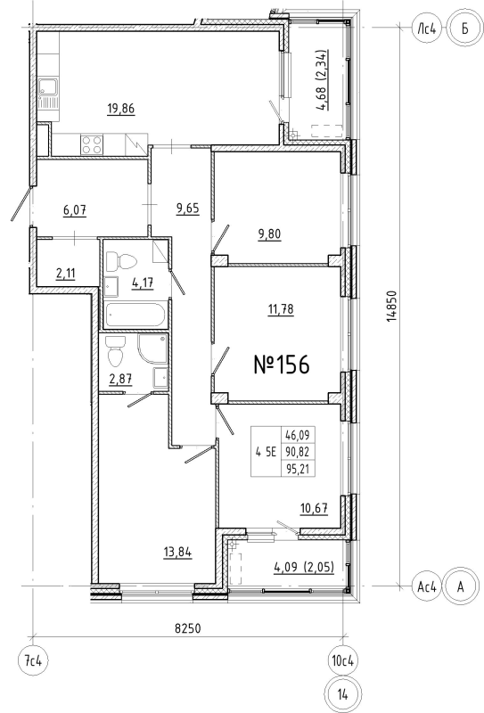 5-комнатная (Евро) квартира, 95.21 м² в ЖК "N8" - планировка, фото №1