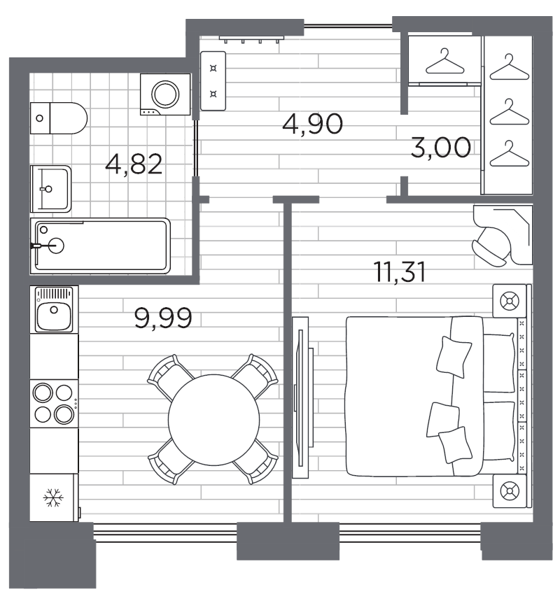 1-комнатная квартира, 34.02 м² в ЖК "Галерная гавань" - планировка, фото №1