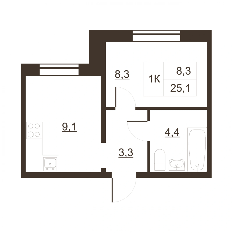 1-комнатная квартира, 26 м² в ЖК "Дом на набережной" - планировка, фото №1