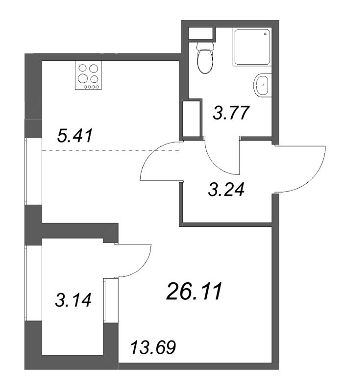 Квартира-студия, 26.11 м² в ЖК "Дубровский" - планировка, фото №1
