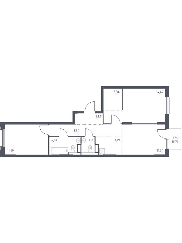 2-комнатная квартира, 60.01 м² в ЖК "Новые Лаврики" - планировка, фото №1