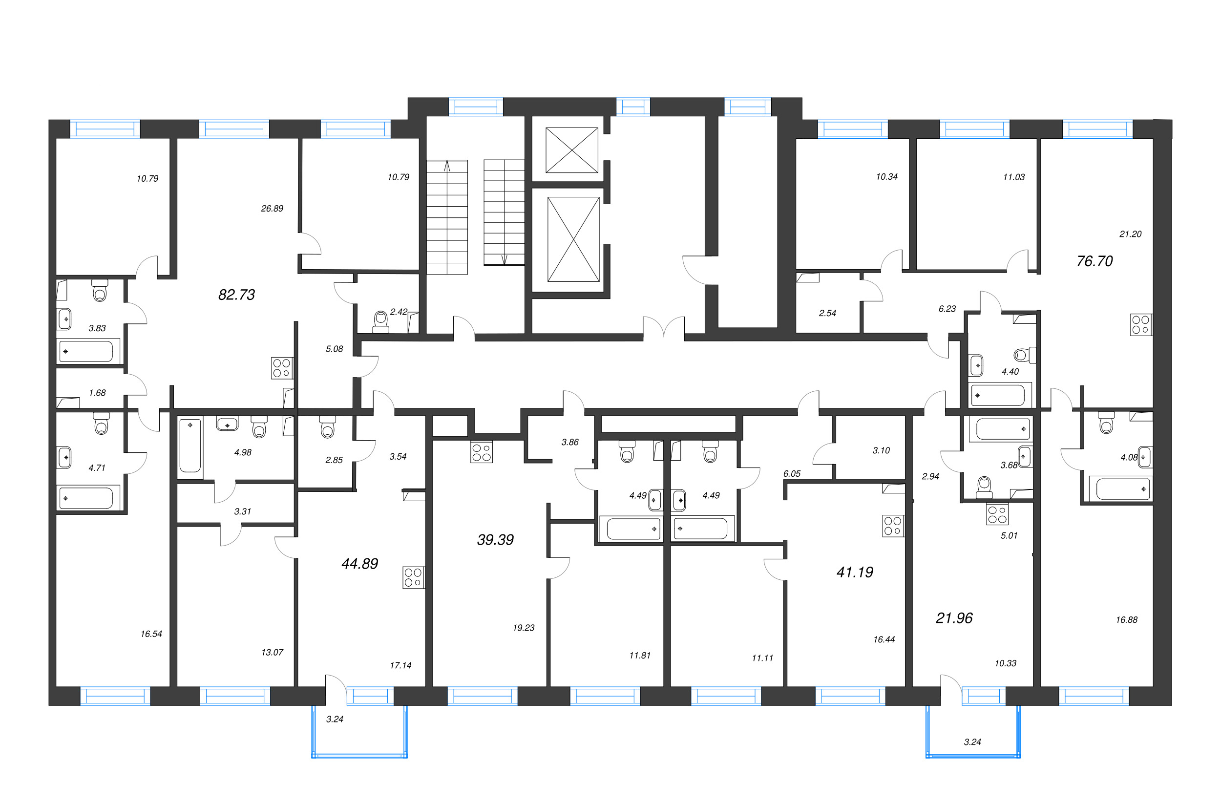 2-комнатная (Евро) квартира, 41.19 м² в ЖК "Остров Первых" - планировка этажа