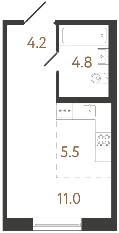 Квартира-студия, 25.5 м² в ЖК "Передвижники 2" - планировка, фото №1