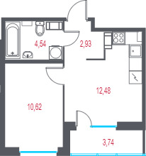 1-комнатная квартира, 32.44 м² в ЖК "Город-спутник Южный" - планировка, фото №1
