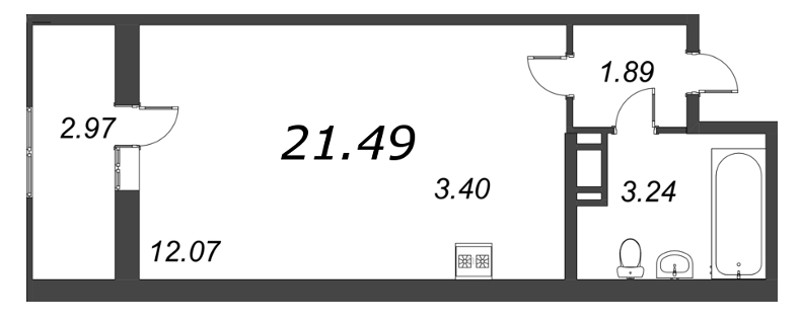 Квартира-студия, 22.08 м² в ЖК "Капральский" - планировка, фото №1