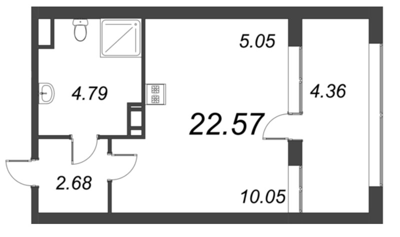 Квартира-студия, 22.57 м² - планировка, фото №1