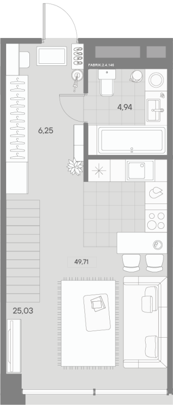 2-комнатная (Евро) квартира, 49.71 м² - планировка, фото №1