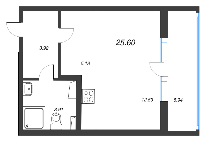 Квартира-студия, 25.6 м² в ЖК "Любоград" - планировка, фото №1
