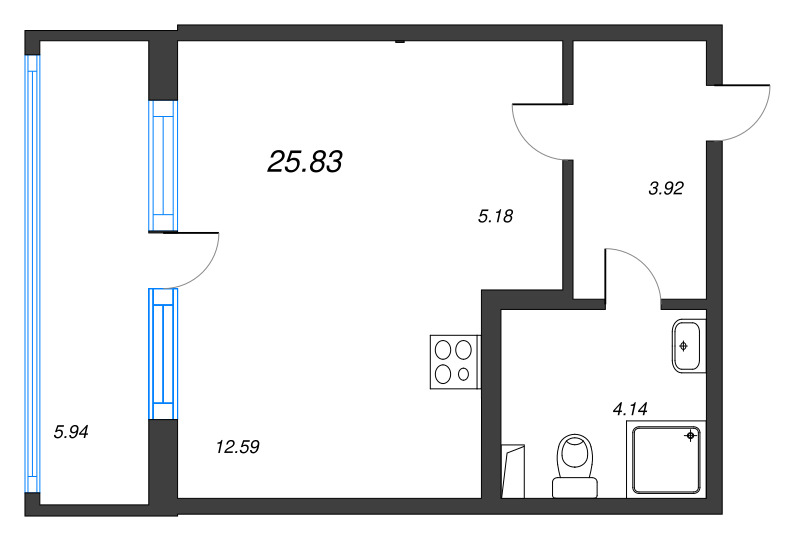 Квартира-студия, 25.83 м² в ЖК "Любоград" - планировка, фото №1