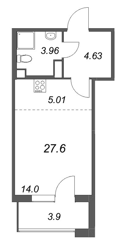 Квартира-студия, 27.6 м² в ЖК "Дом на Курской" - планировка, фото №1