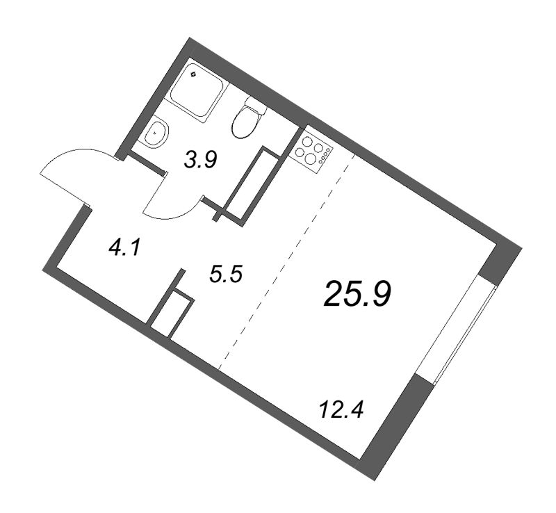 Квартира-студия, 25.9 м² в ЖК "Куинджи" - планировка, фото №1