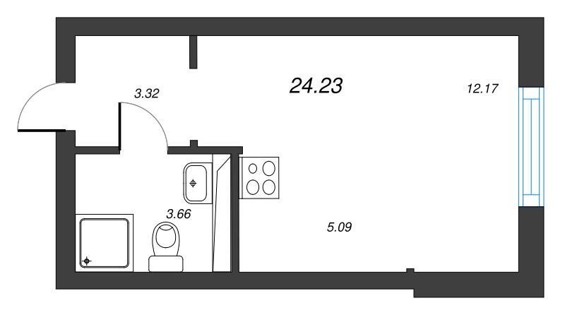 Квартира-студия, 24.23 м² в ЖК "Кронфорт. Центральный" - планировка, фото №1