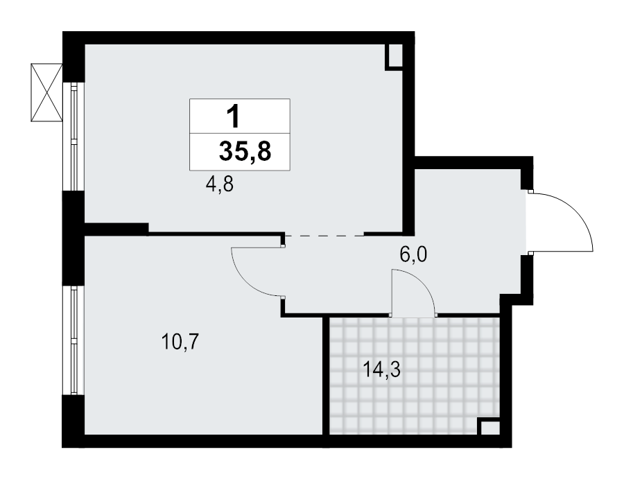 1-комнатная квартира, 35.8 м² в ЖК "А101 Лаголово" - планировка, фото №1