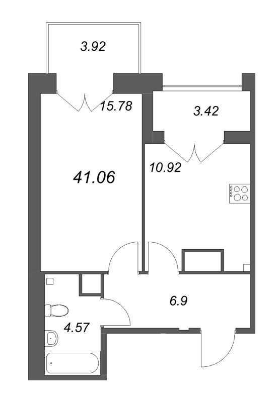 1-комнатная квартира, 41.06 м² в ЖК "Ranta Residence" - планировка, фото №1