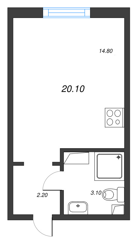 Квартира-студия, 20.1 м² в ЖК "Дыбенко Парк" - планировка, фото №2